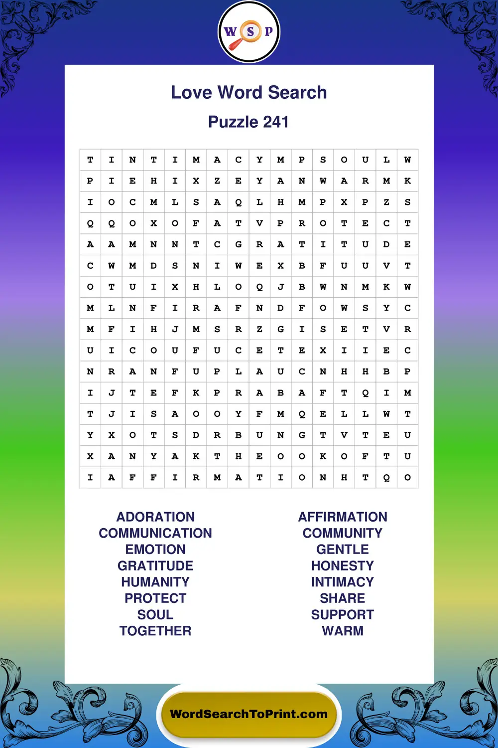 Love Word Search Puzzle 241