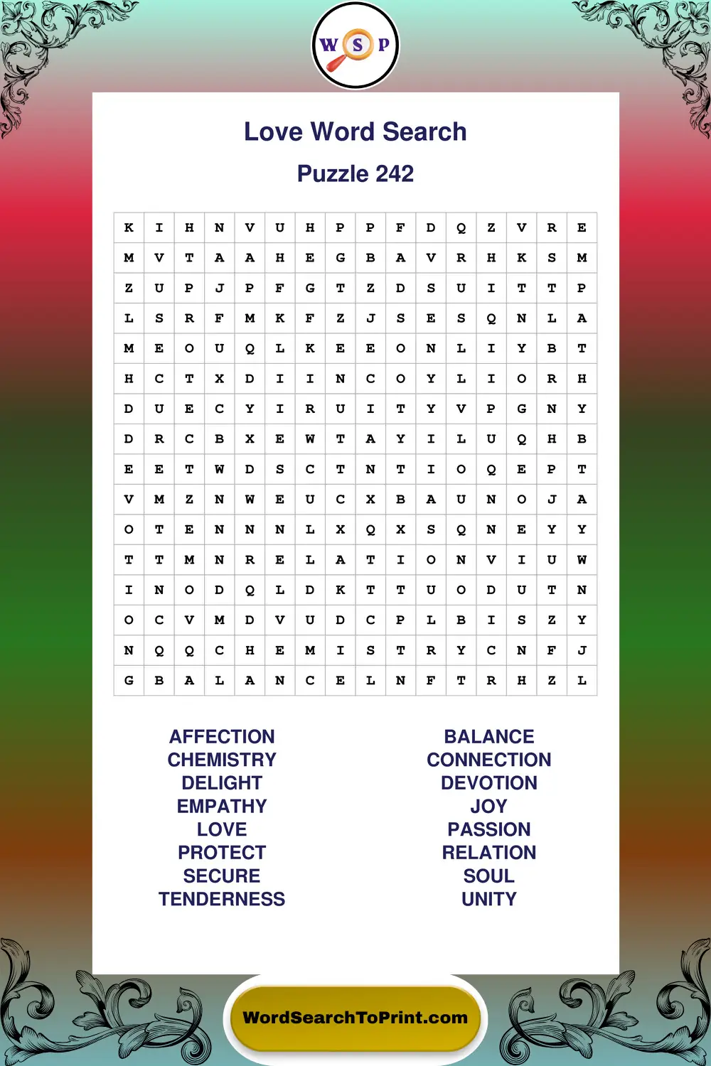 Love Word Search Puzzle 242