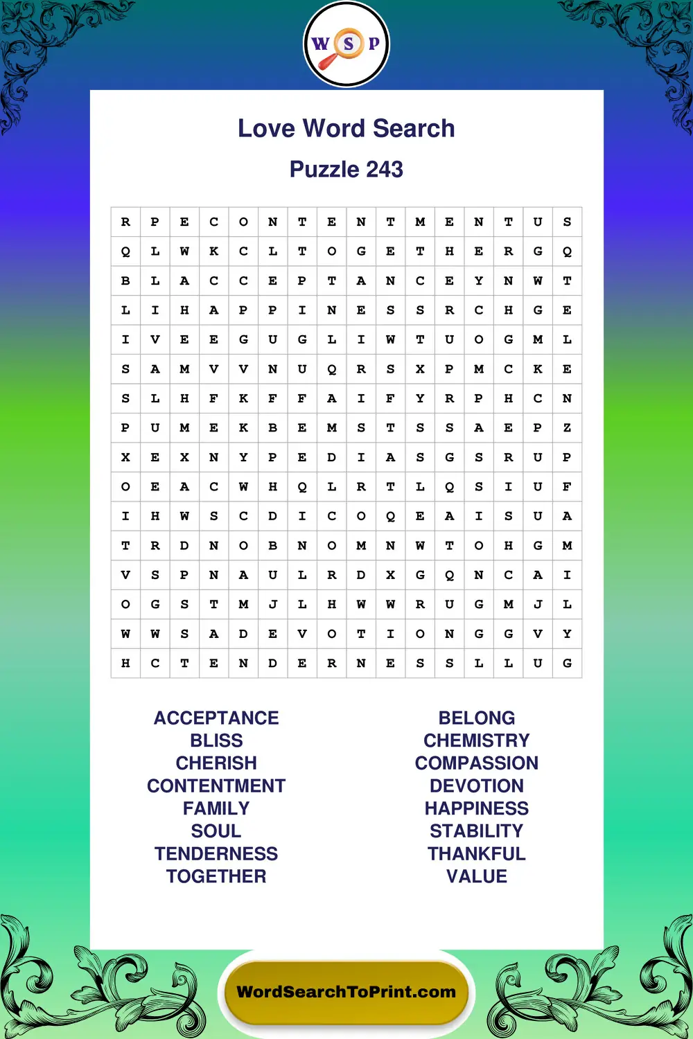 Love Word Search Puzzle 243