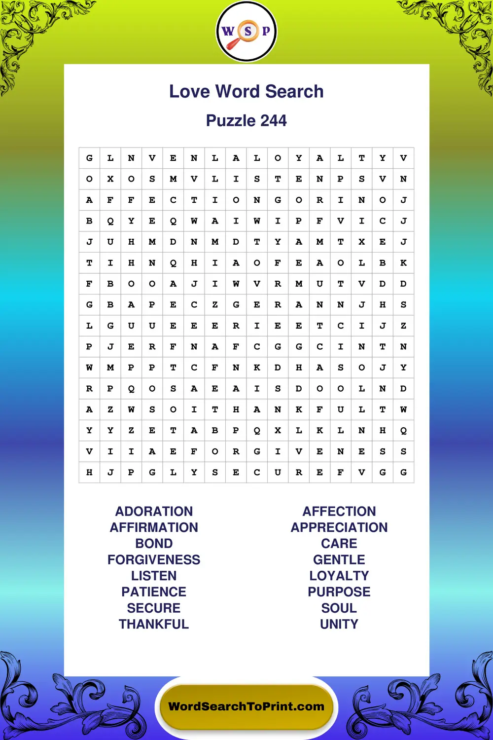 Love Word Search Puzzle 244