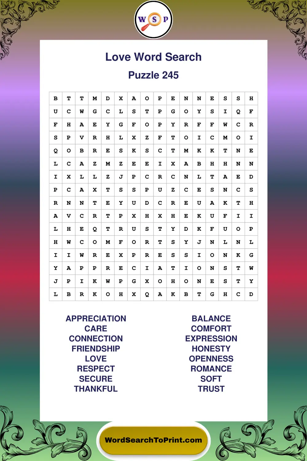Love Word Search Puzzle 245