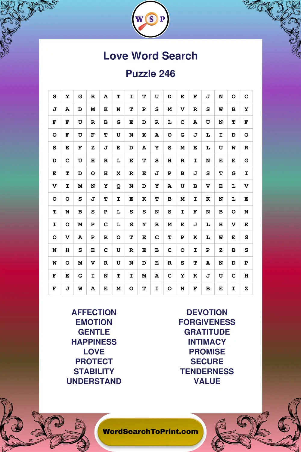Love Word Search Puzzle 246