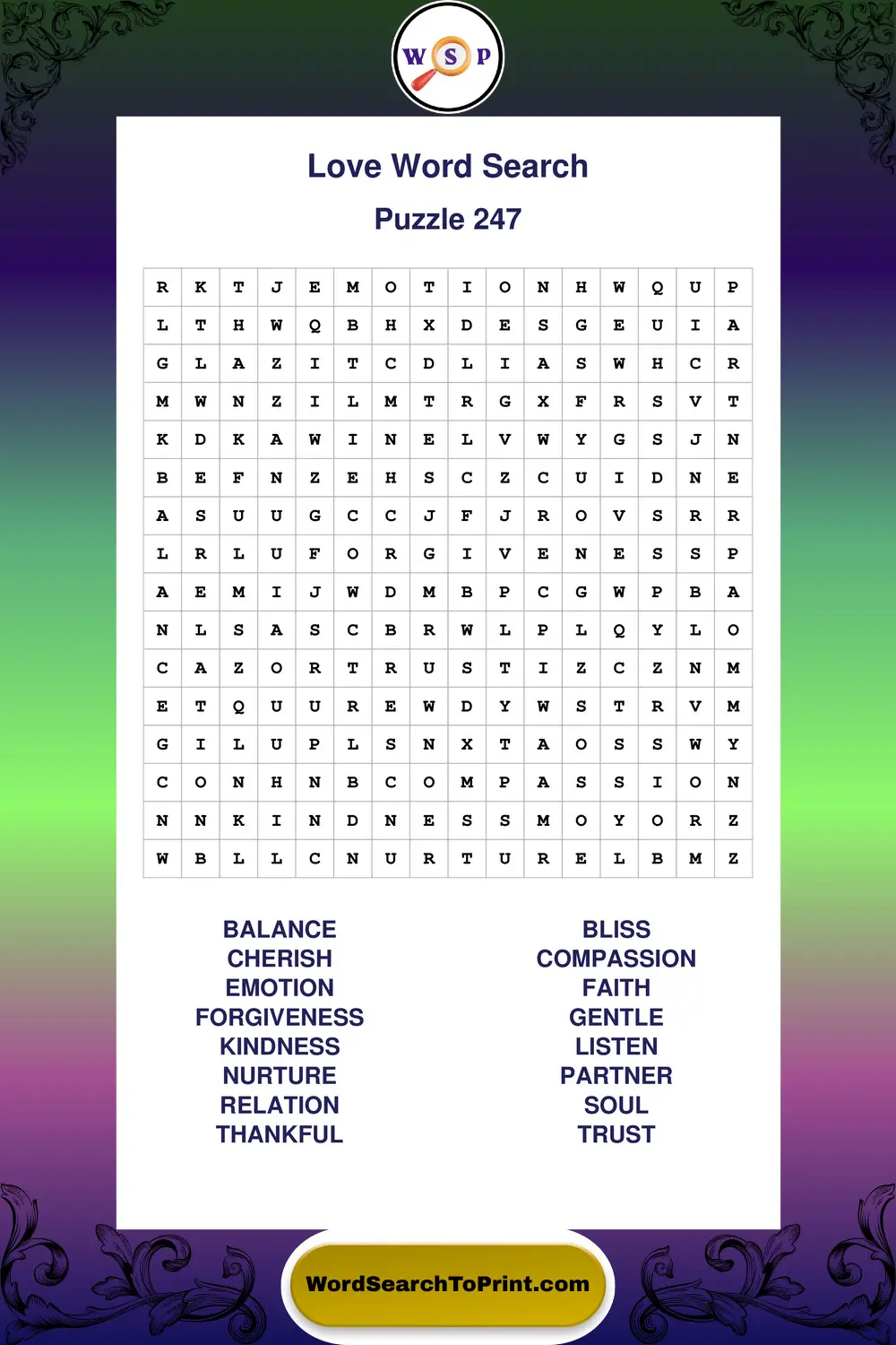 Love Word Search Puzzle 247