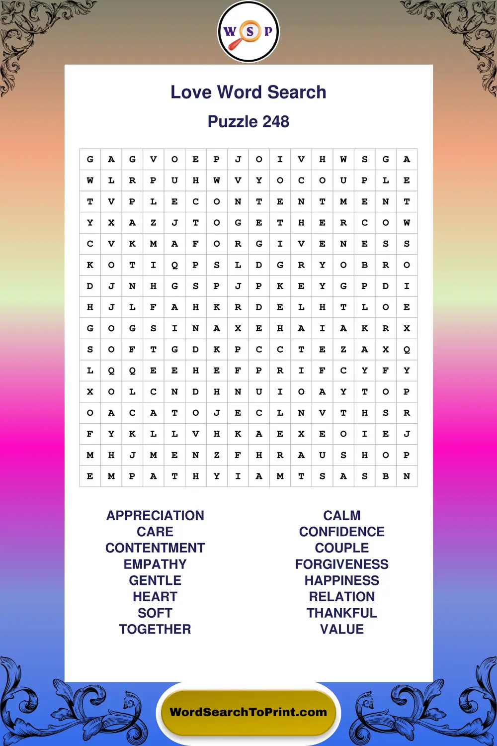 Love Word Search Puzzle 248