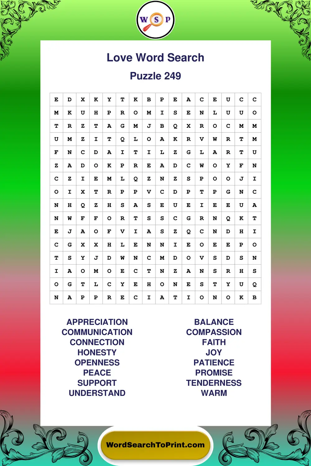 Love Word Search Puzzle 249