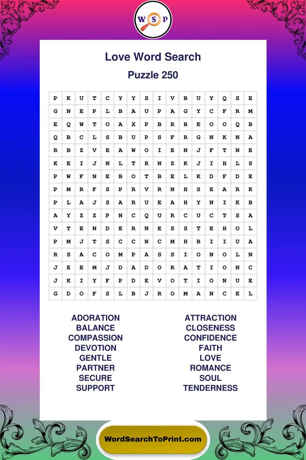Love Word Search Puzzle 250
