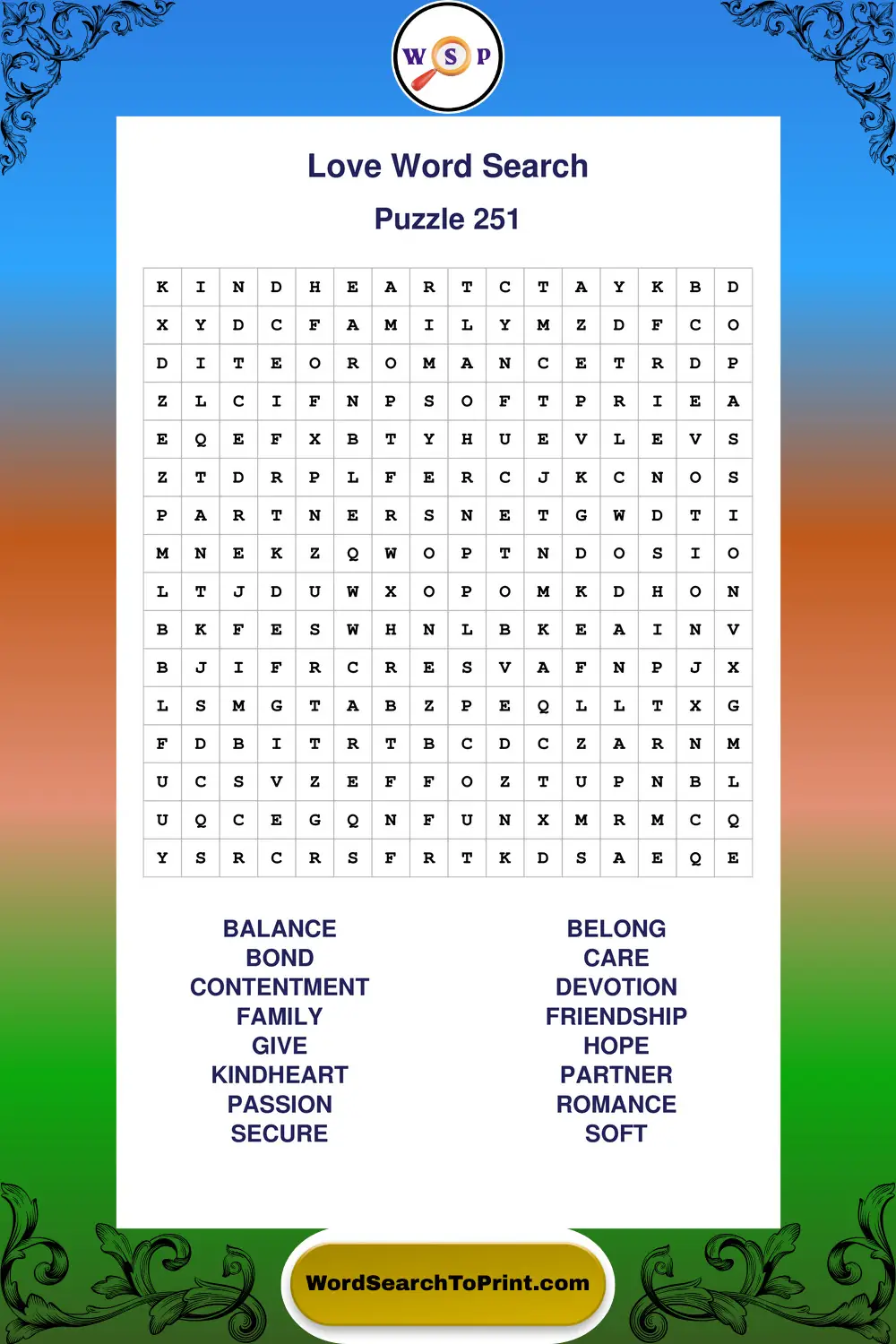 Love Word Search Puzzle 251