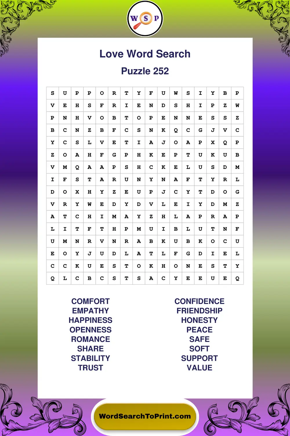 Love Word Search Puzzle 252