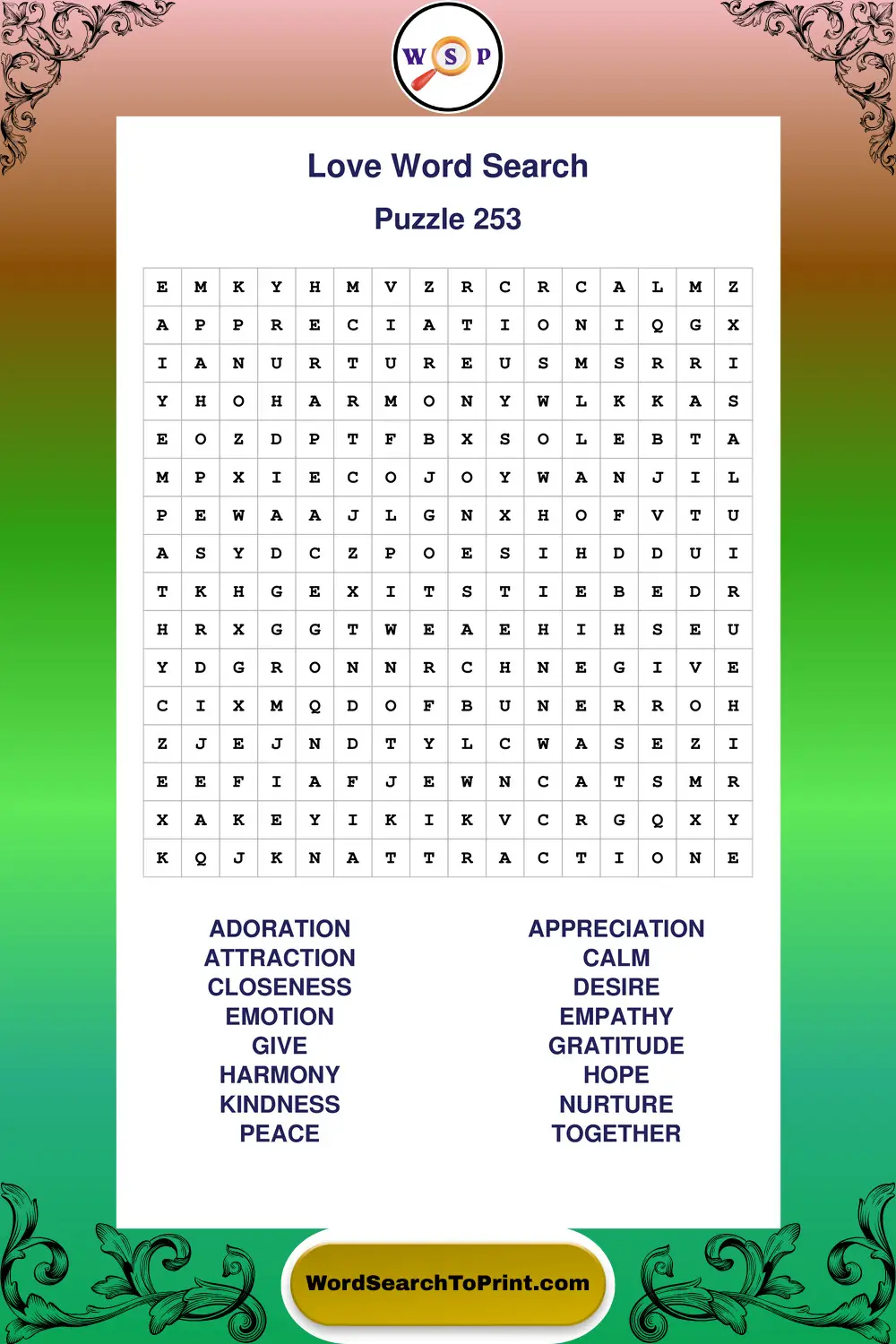 Love Word Search Puzzle 253