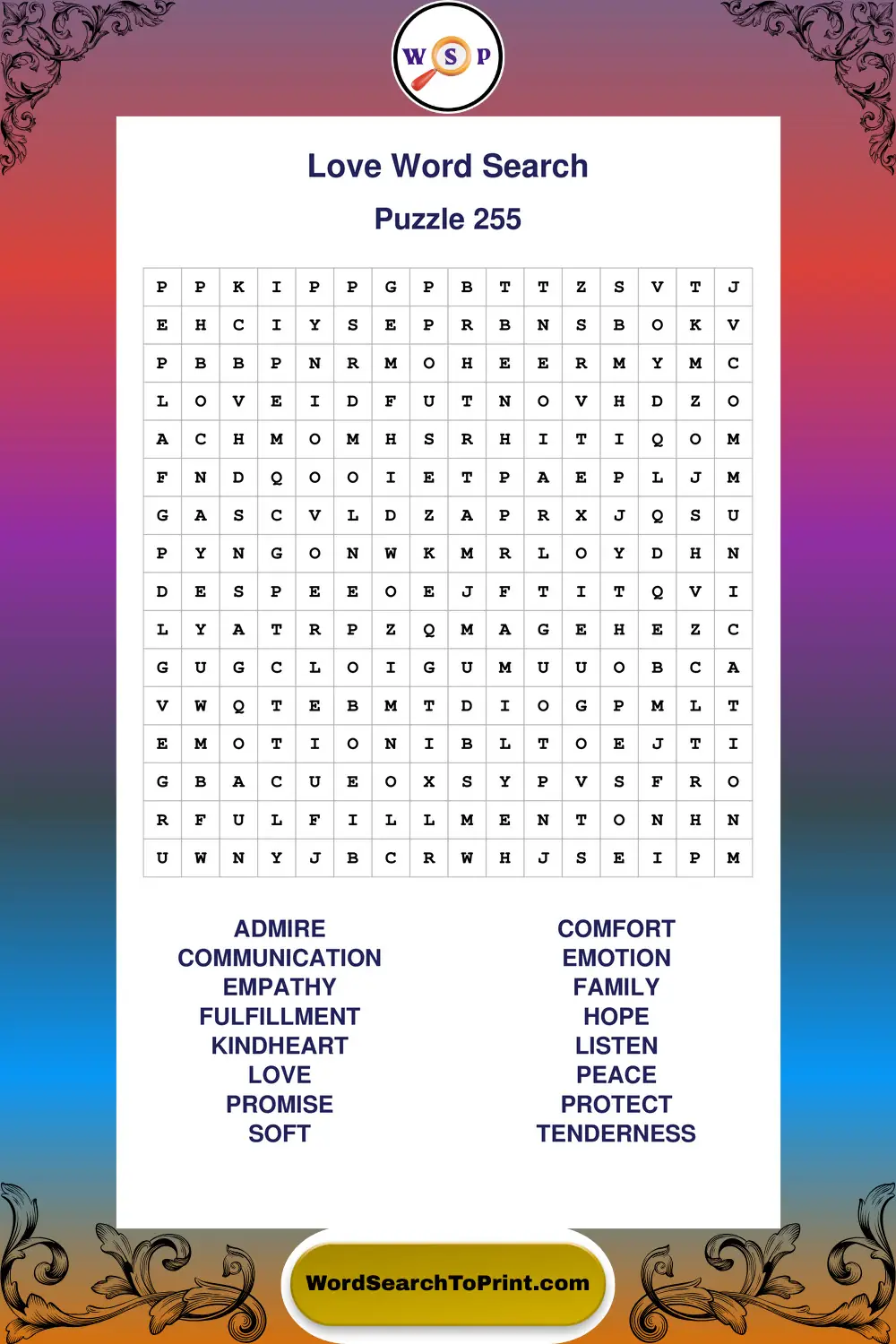 Love Word Search Puzzle 255