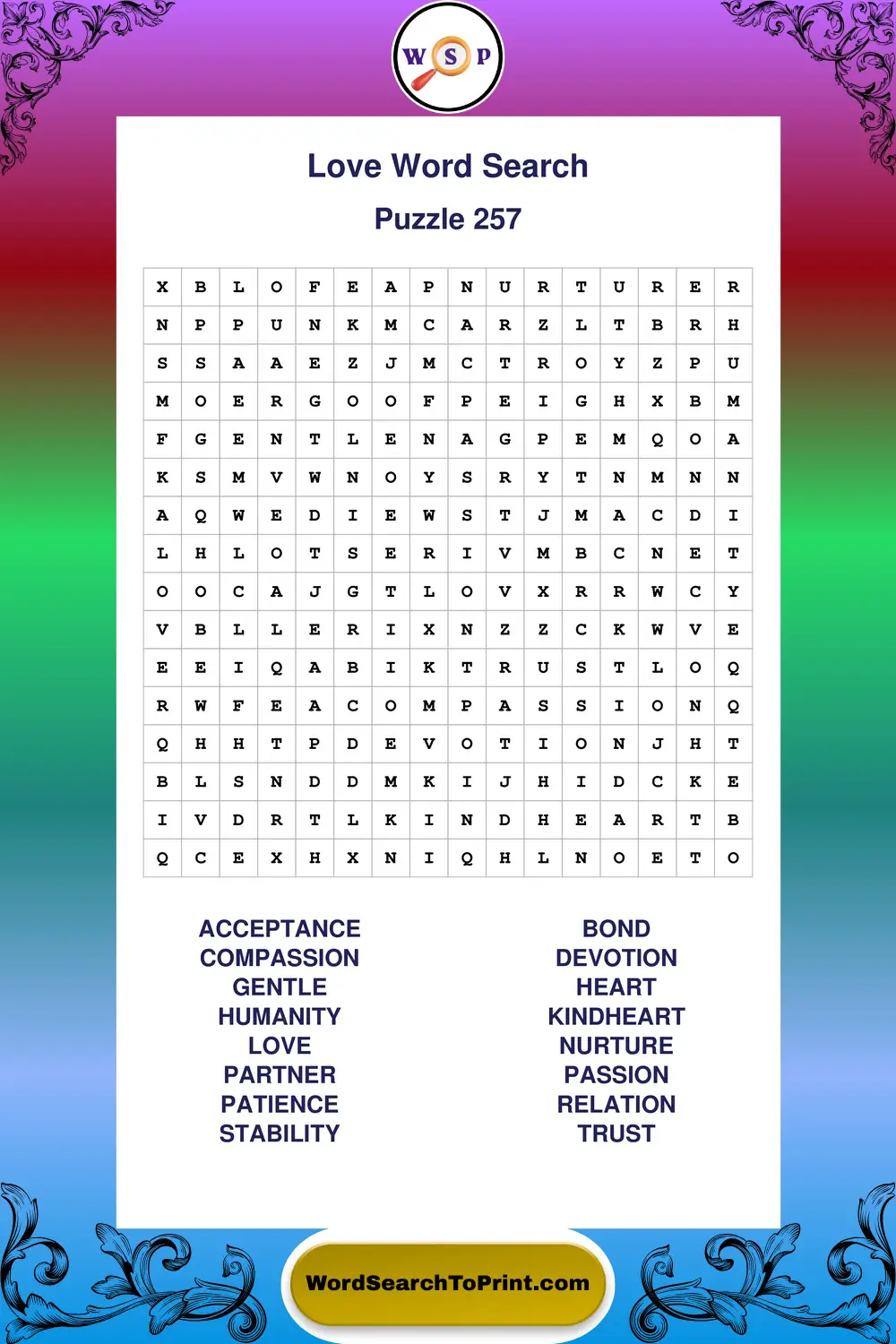 Love Word Search Puzzle 257