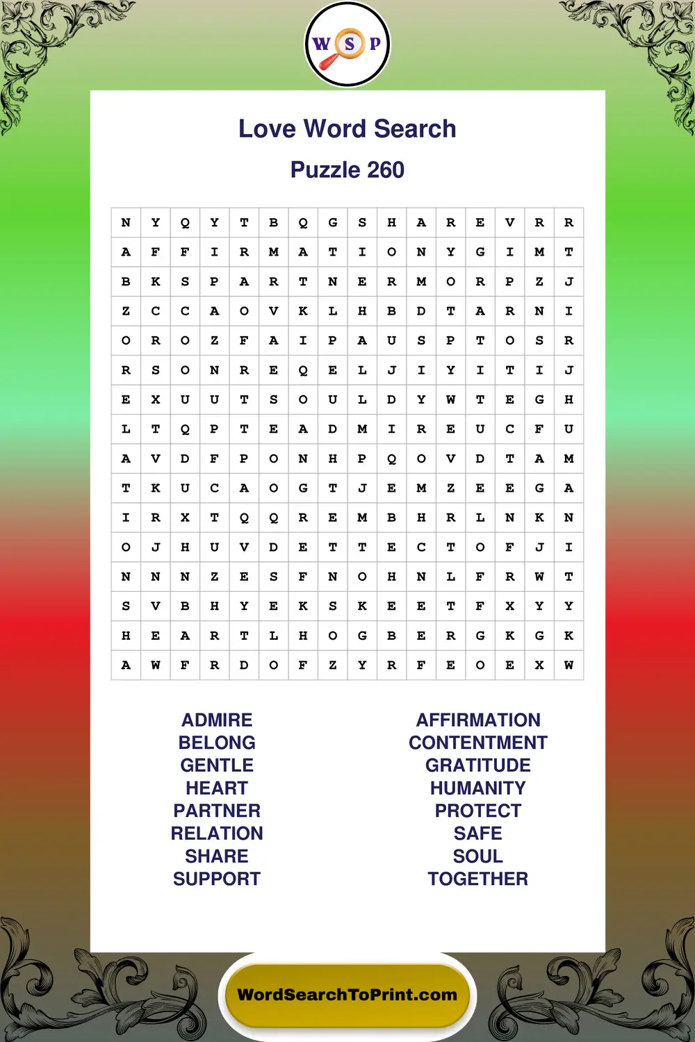 Love Word Search Puzzle 260