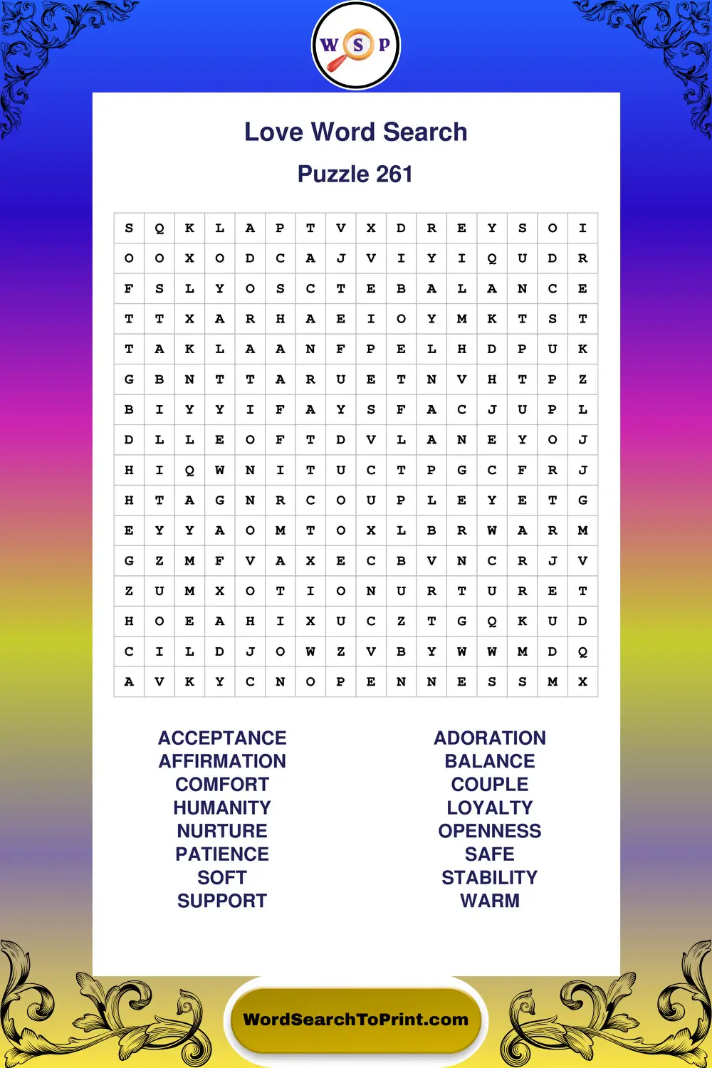 Love Word Search Puzzle 261