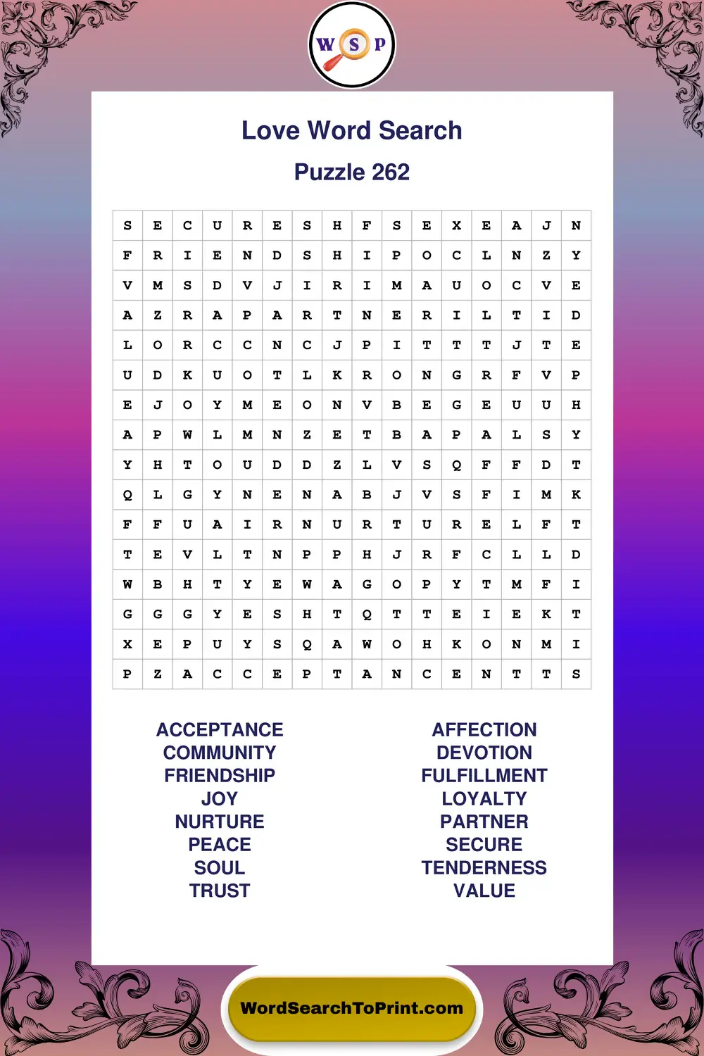Love Word Search Puzzle 262