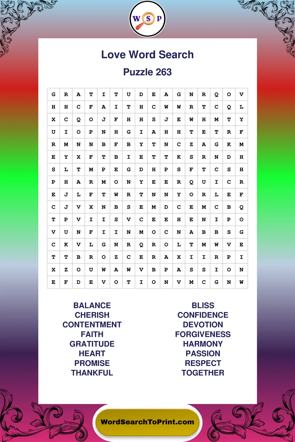 Love Word Search Puzzle 263