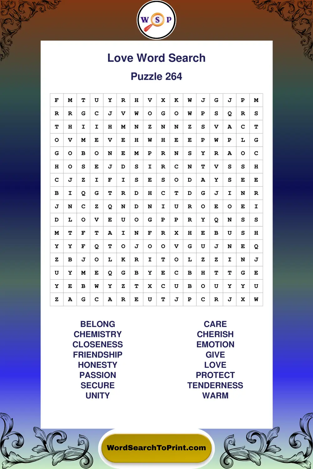 Love Word Search Puzzle 264