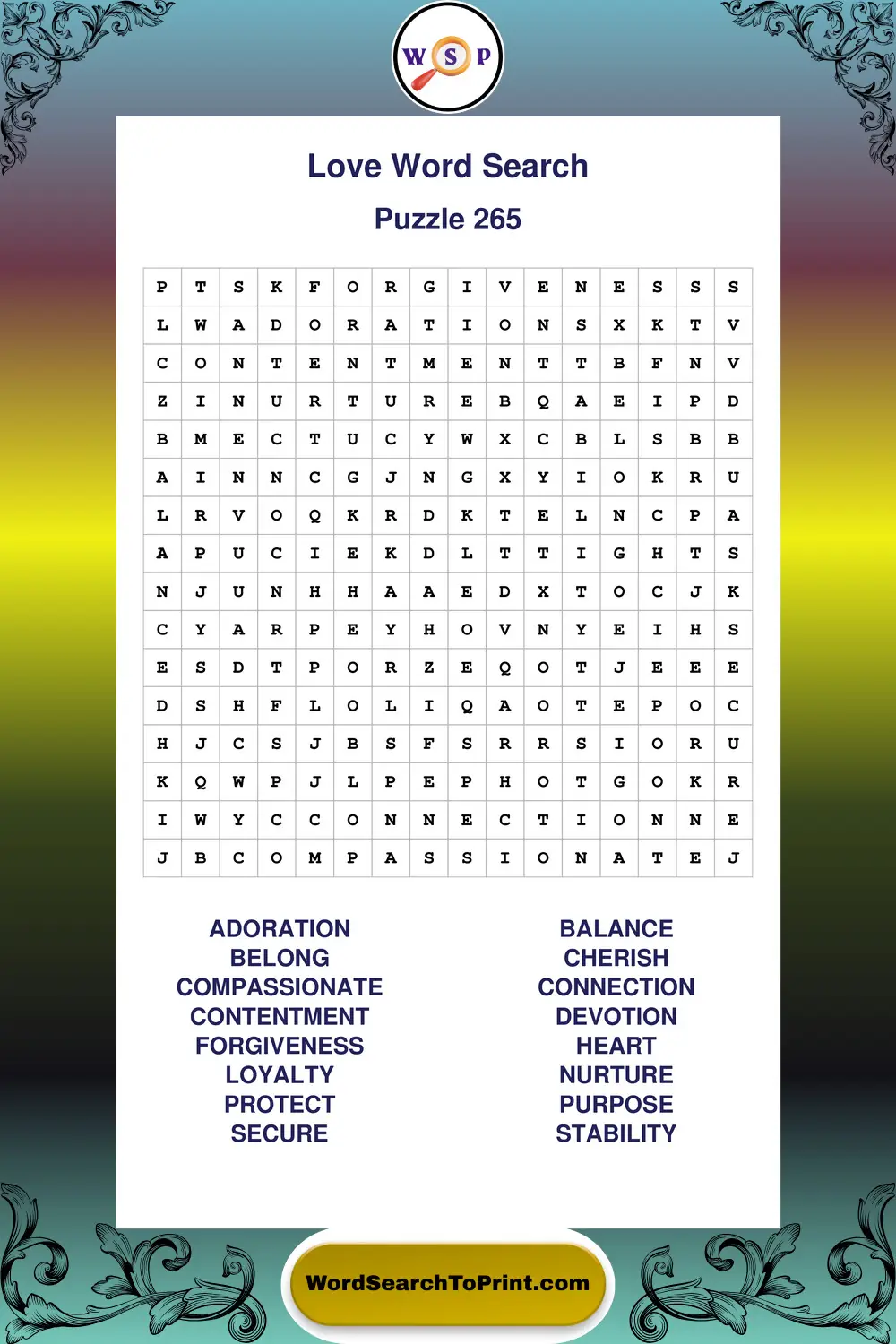 Love Word Search Puzzle 265