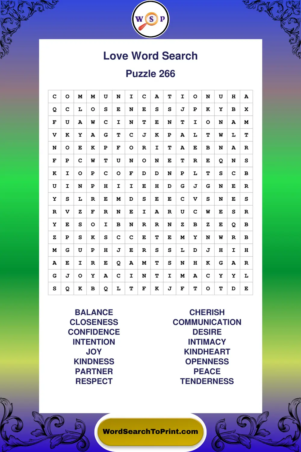 Love Word Search Puzzle 266