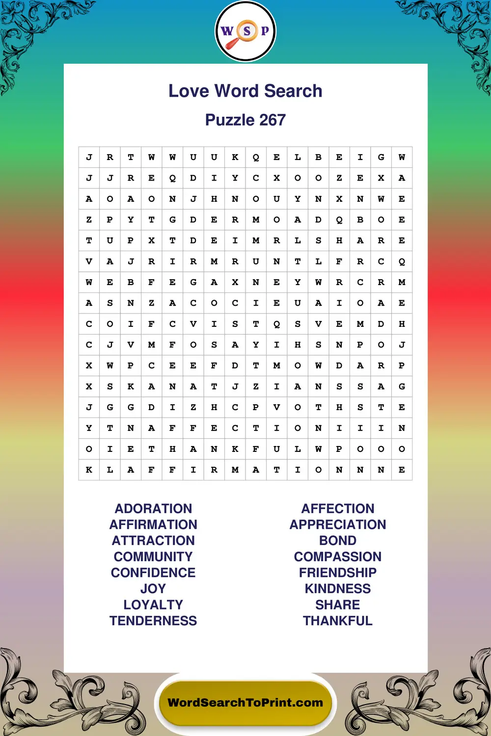 Love Word Search Puzzle 267