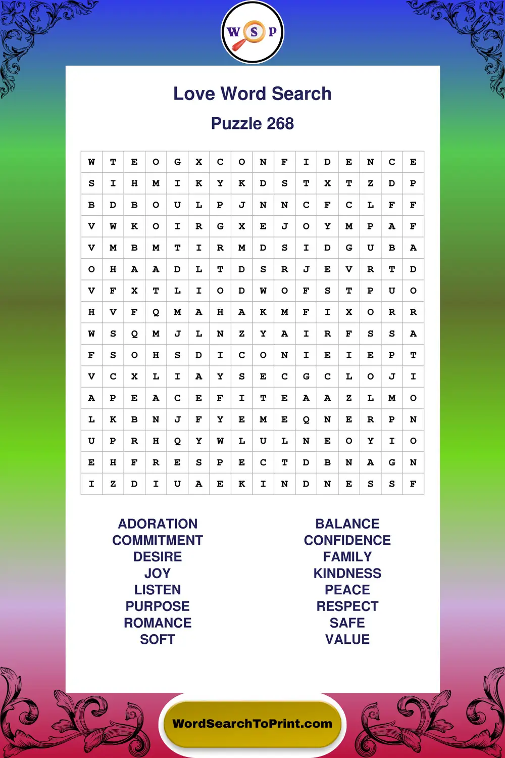 Love Word Search Puzzle 268