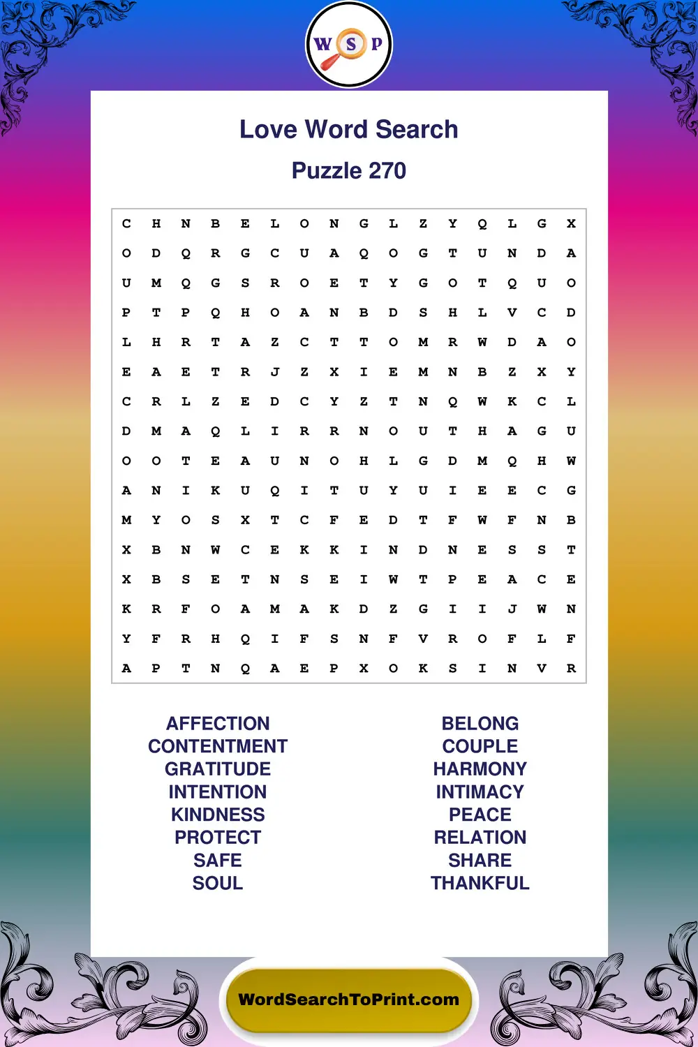 Love Word Search Puzzle 270