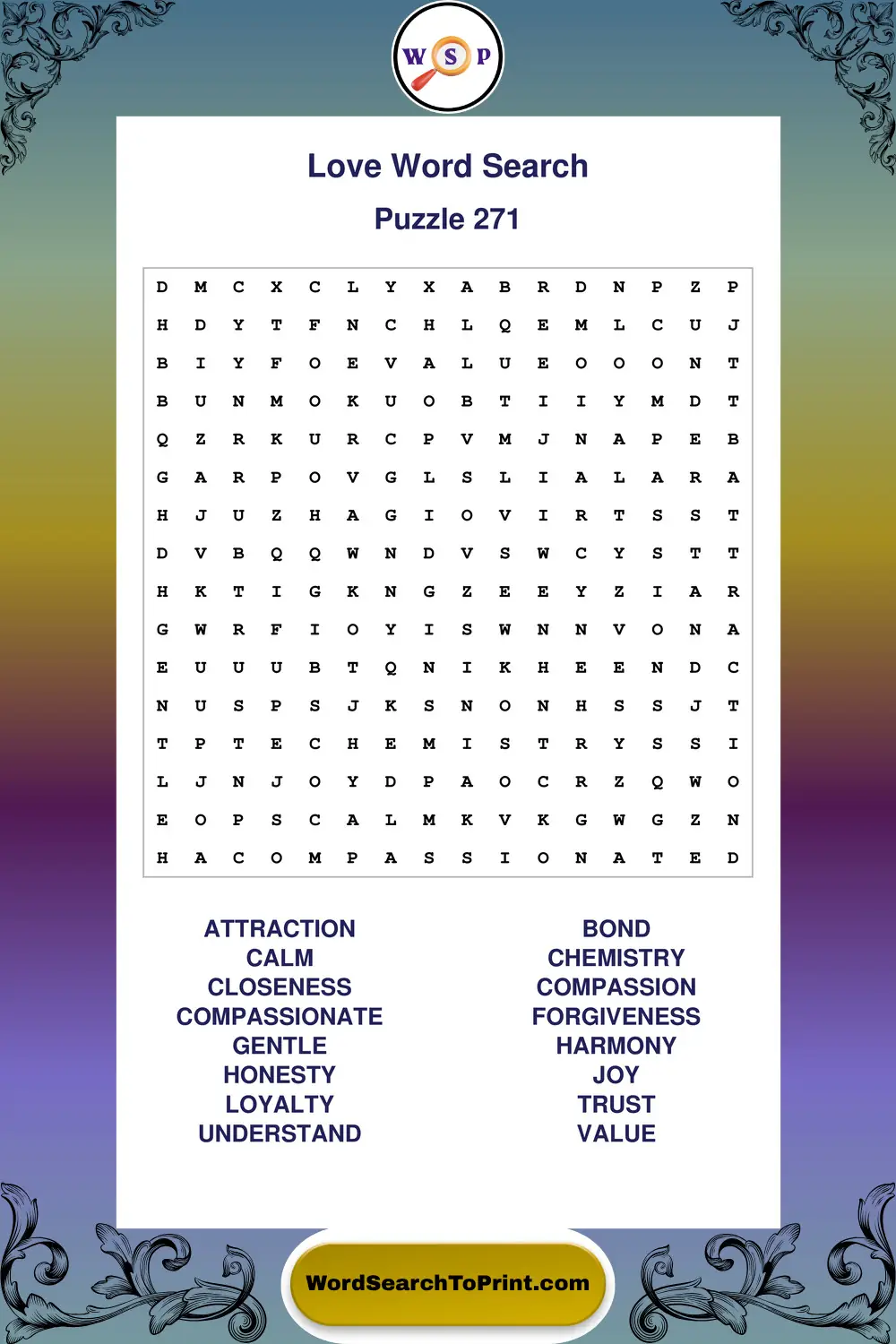 Love Word Search Puzzle 271
