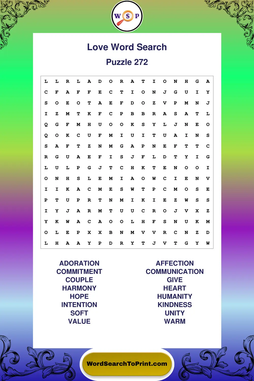 Love Word Search Puzzle 272