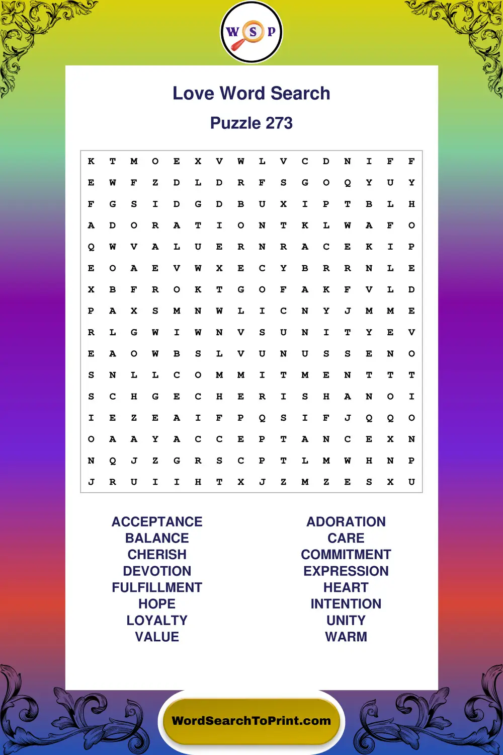 Love Word Search Puzzle 273
