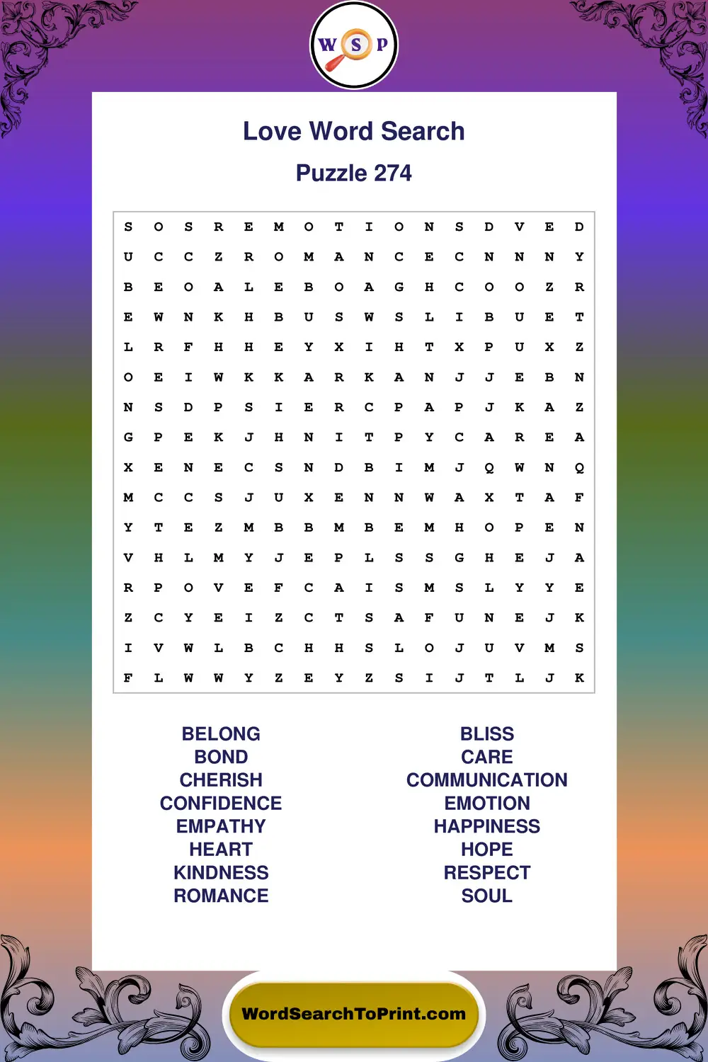 Love Word Search Puzzle 274