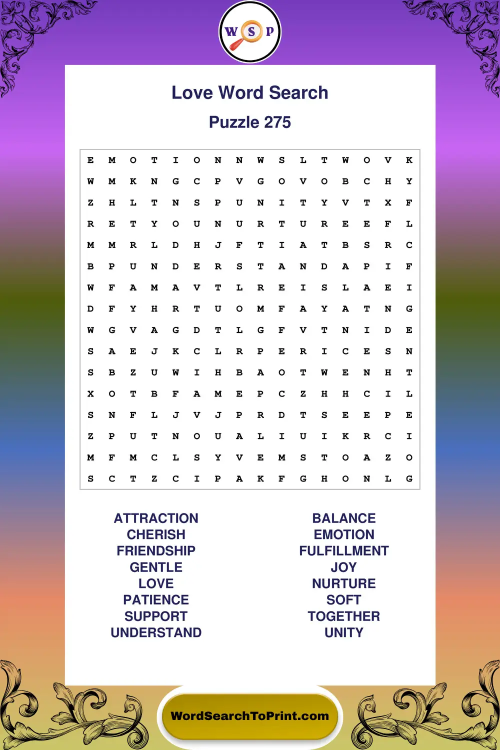 Love Word Search Puzzle 275