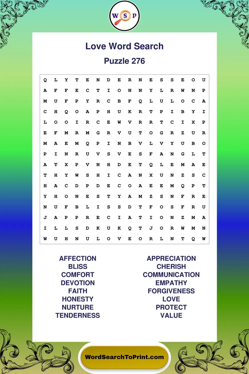 Love Word Search Puzzle 276
