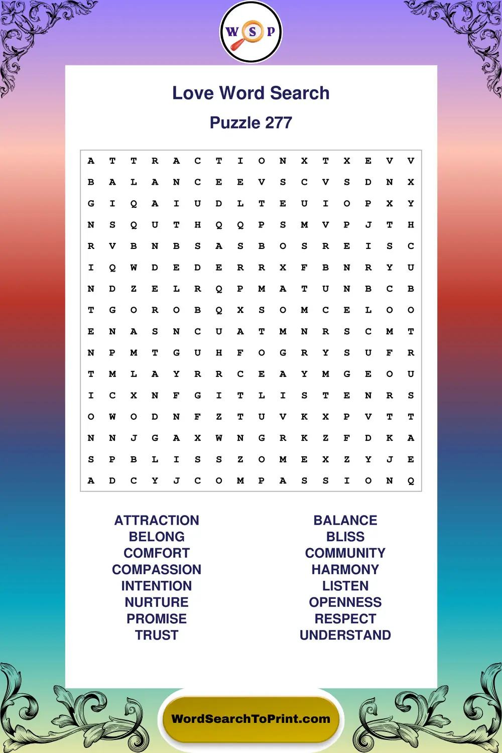 Love Word Search Puzzle 277