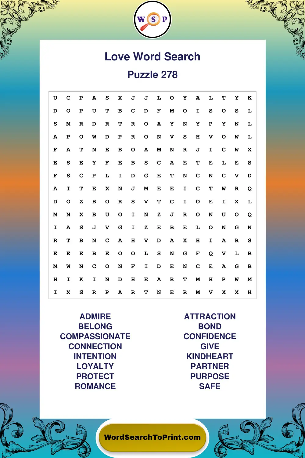 Love Word Search Puzzle 278