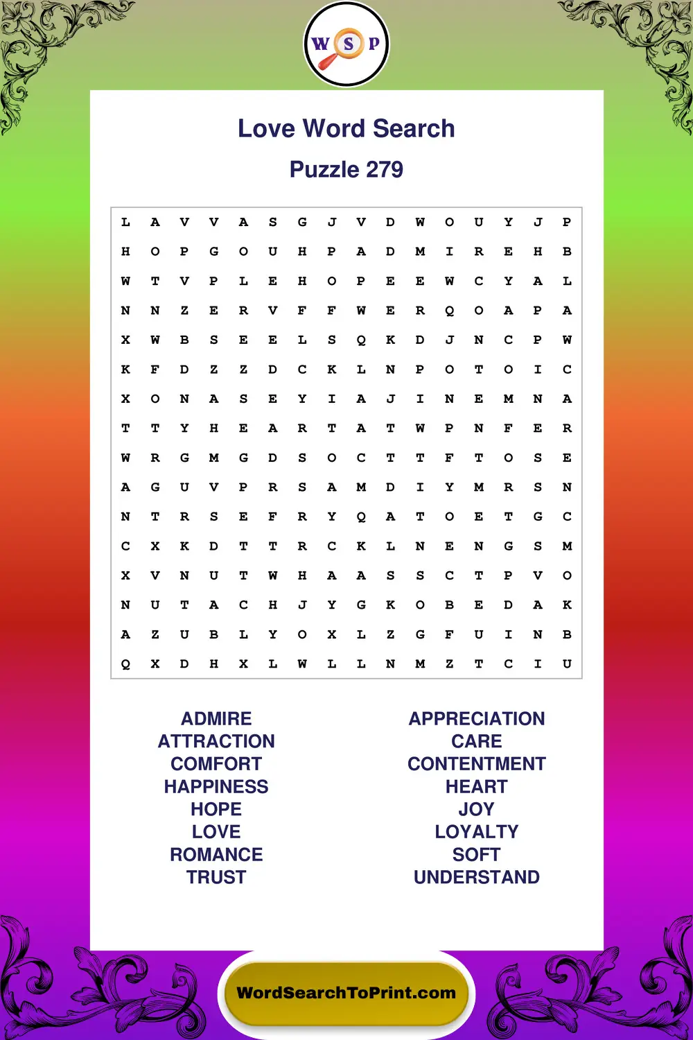 Love Word Search Puzzle 279