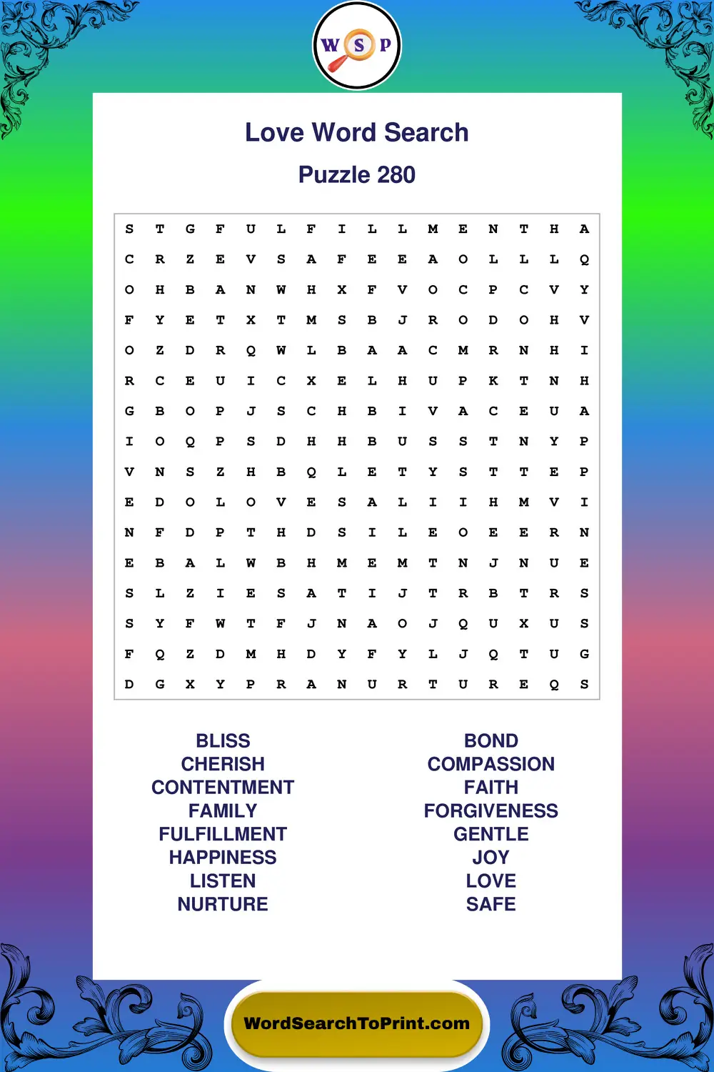 Love Word Search Puzzle 280
