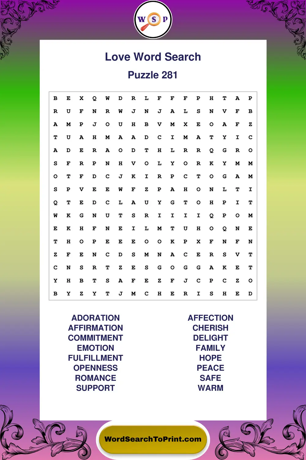 Love Word Search Puzzle 281