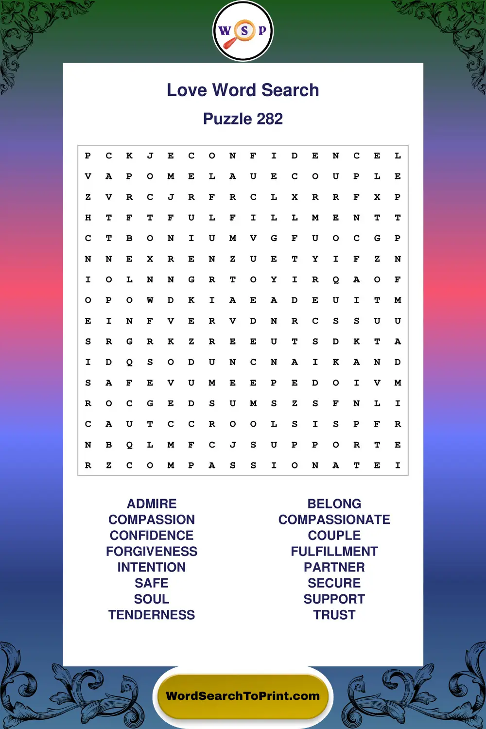 Love Word Search Puzzle 282