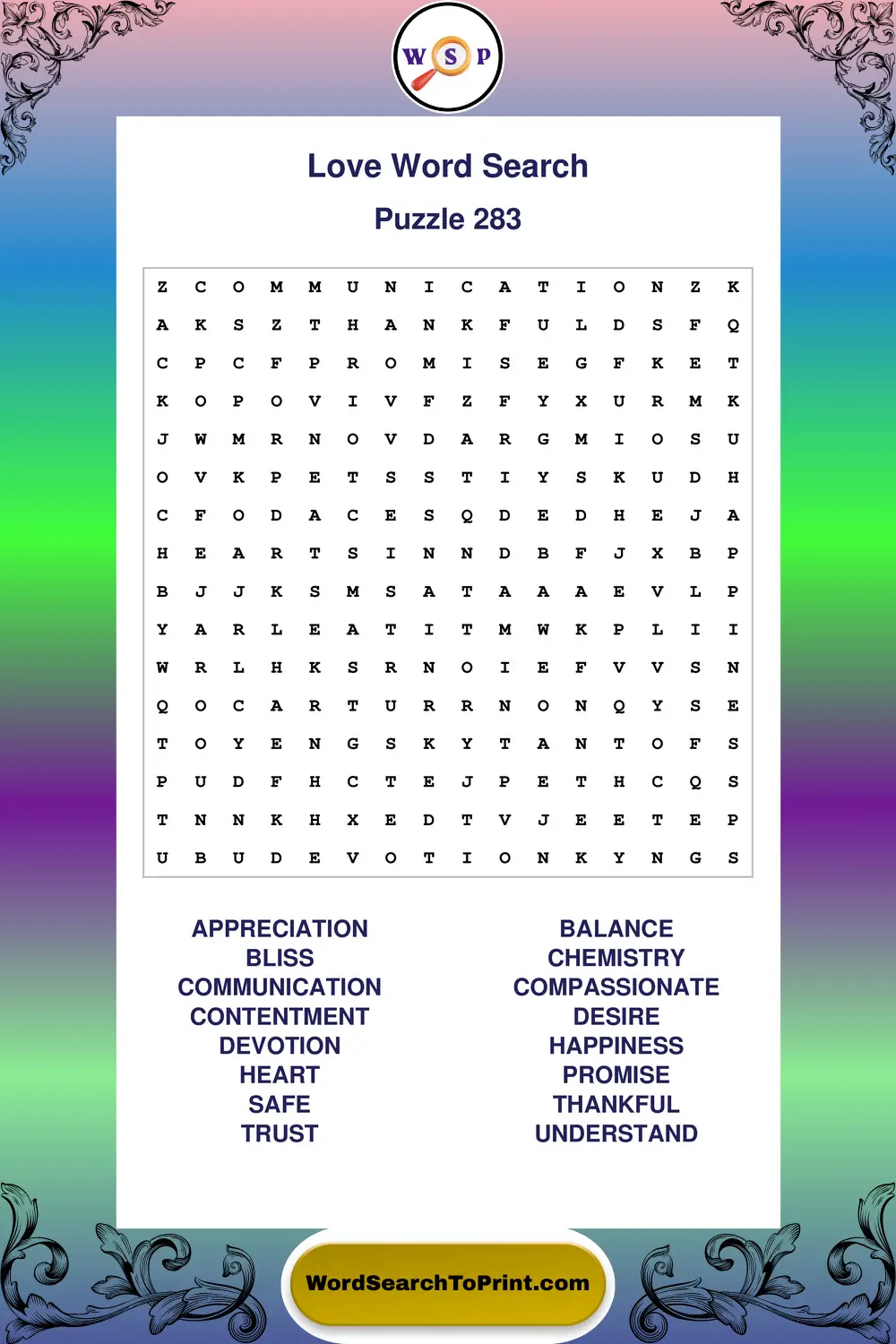 Love Word Search Puzzle 283