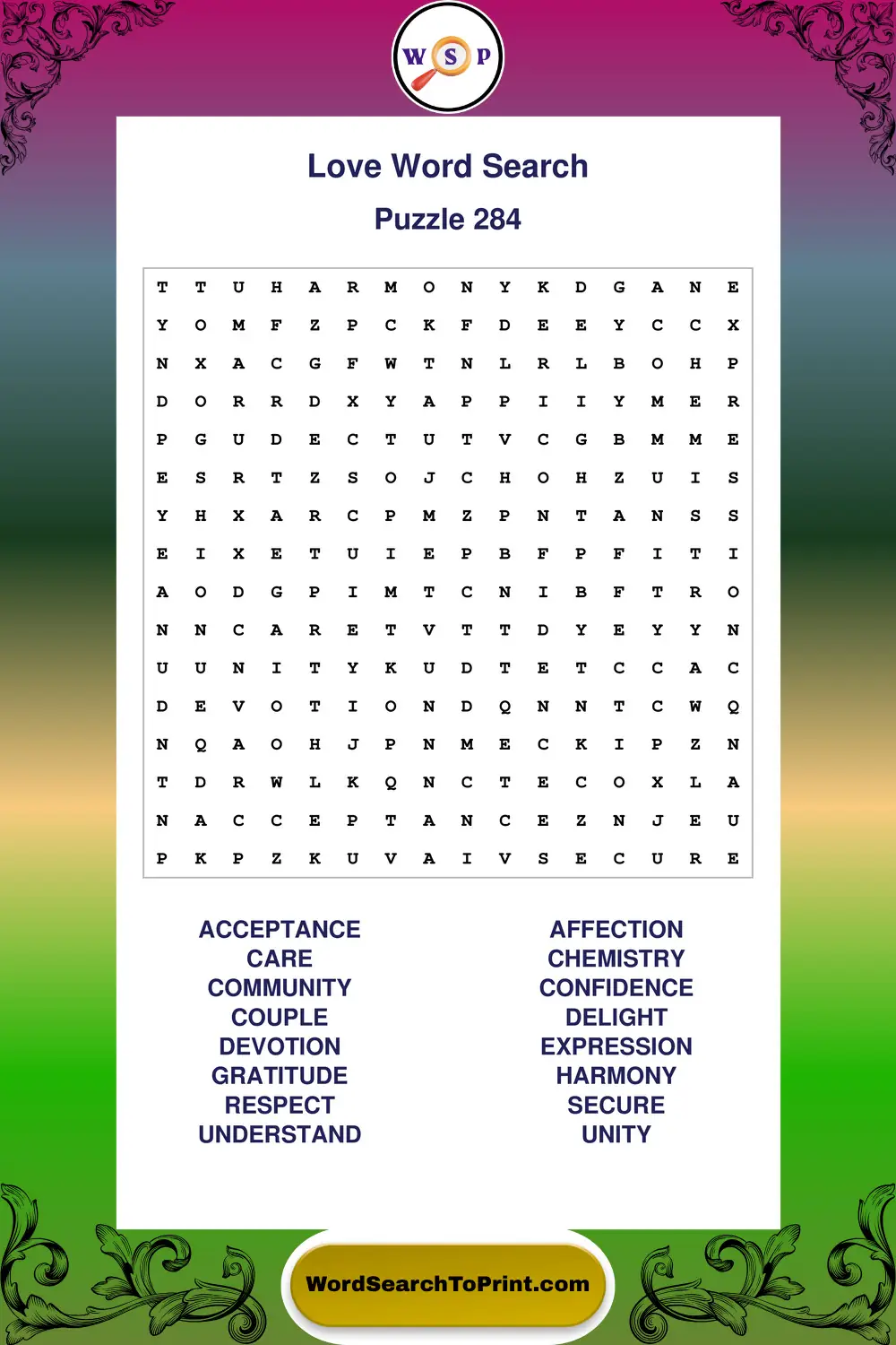 Love Word Search Puzzle 284