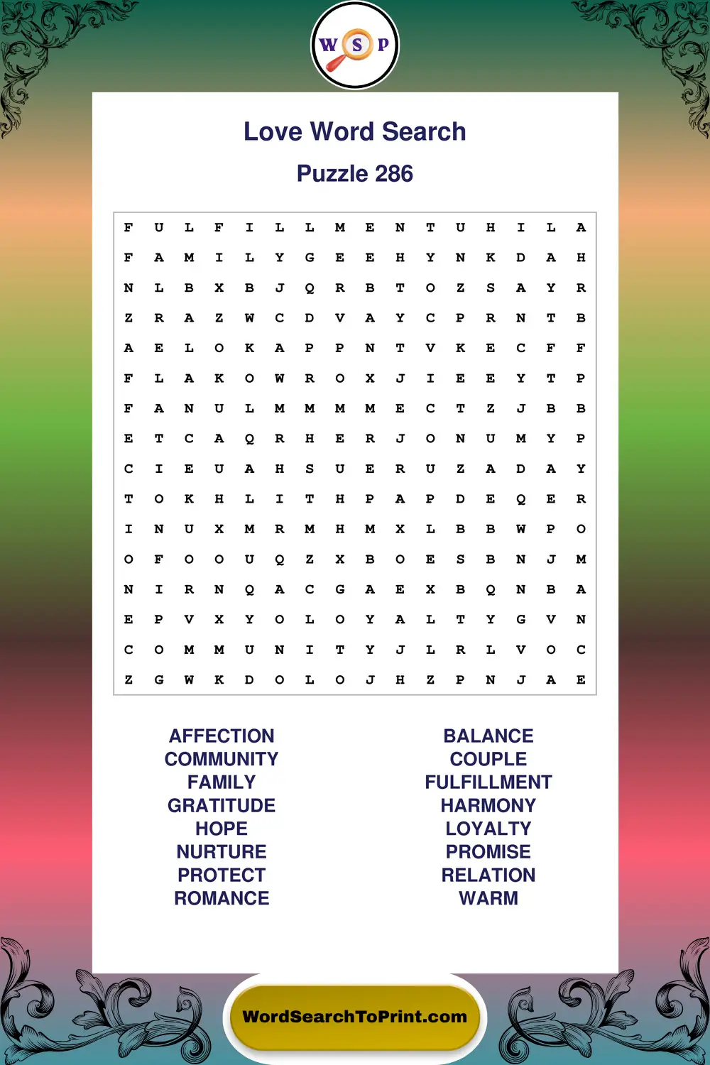 Love Word Search Puzzle 286
