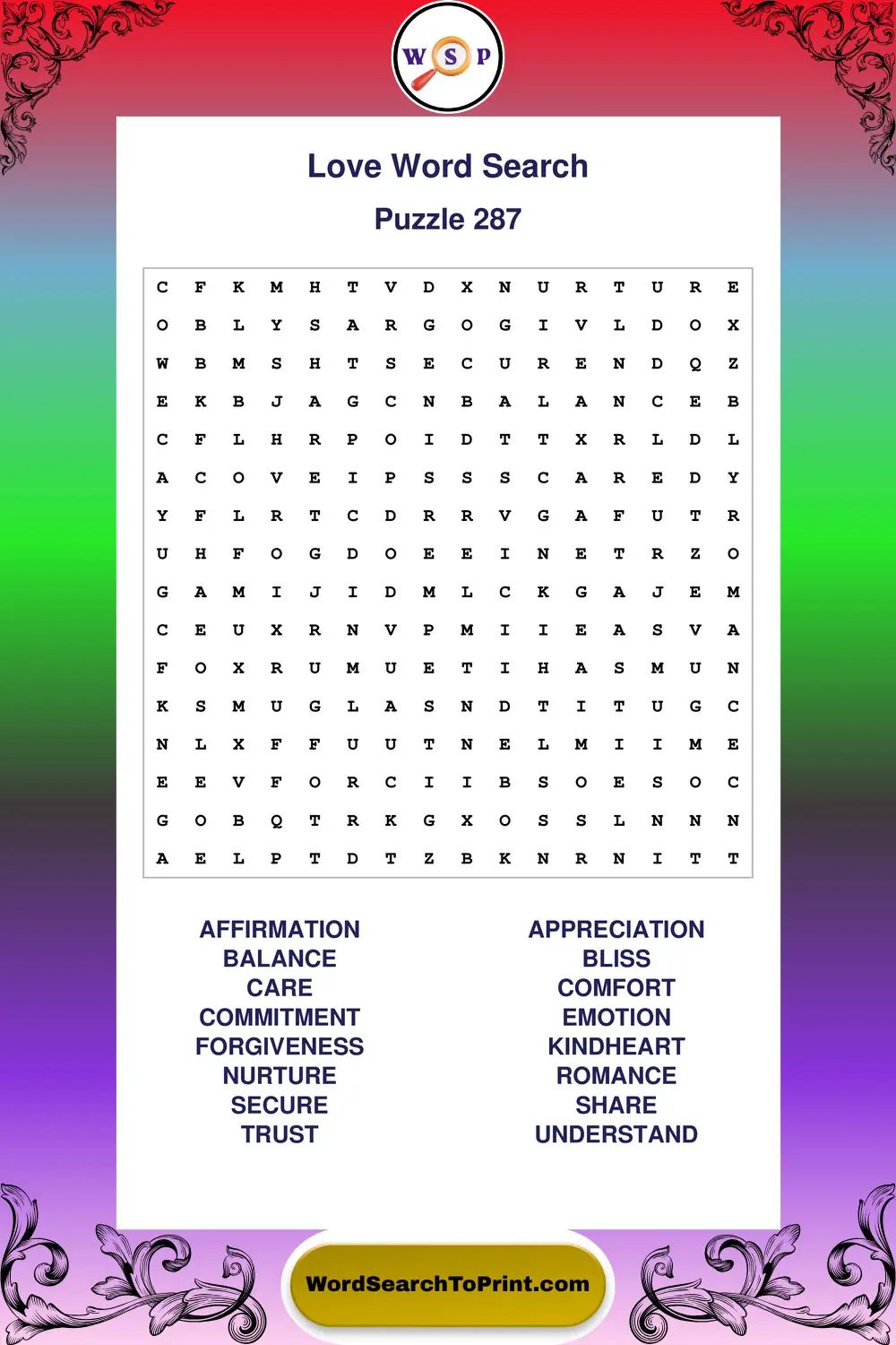 Love Word Search Puzzle 287