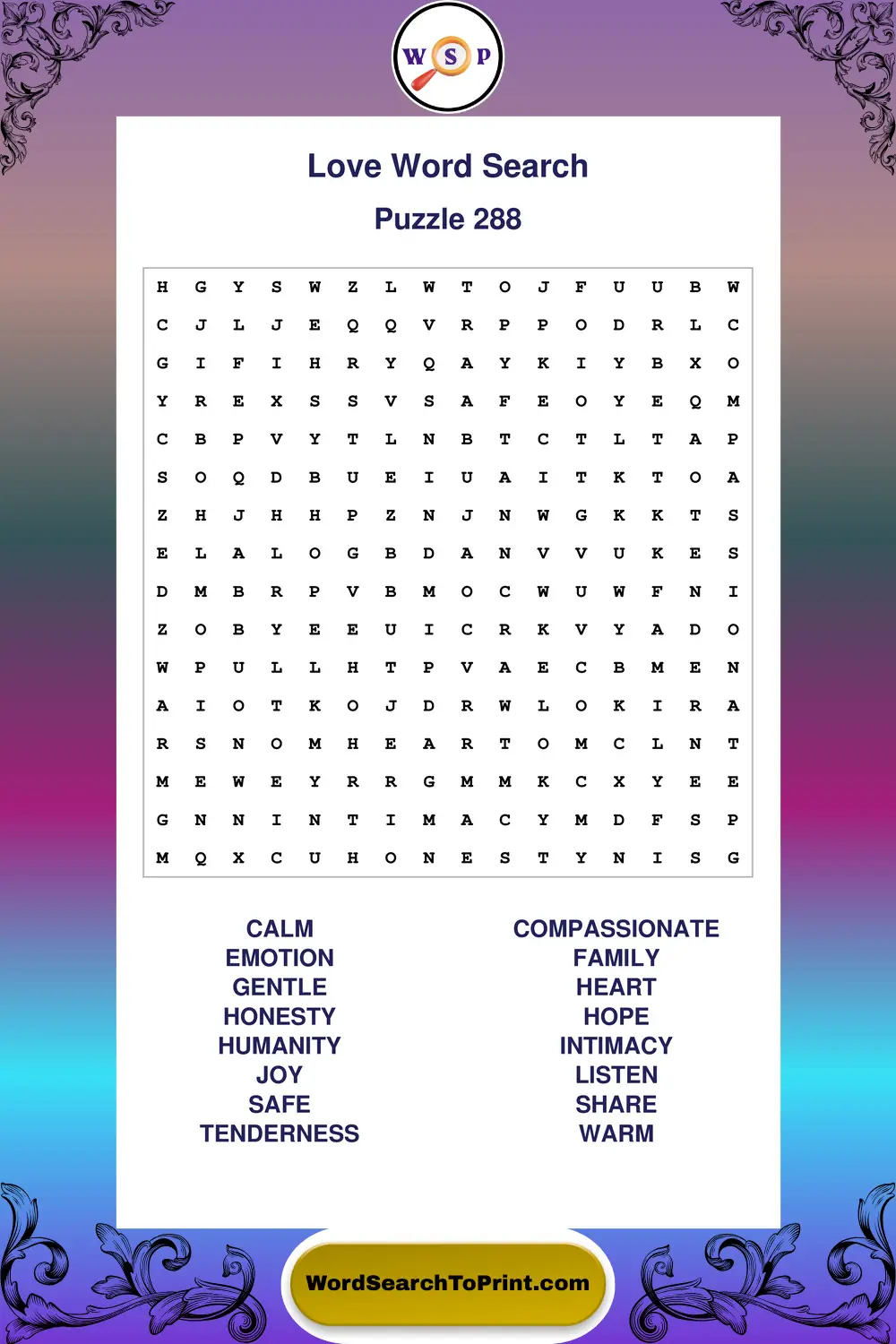 Love Word Search Puzzle 288