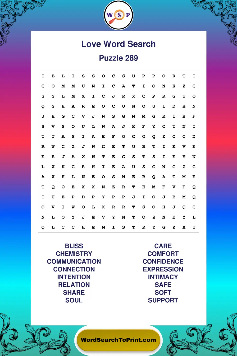 Love Word Search Puzzle 289
