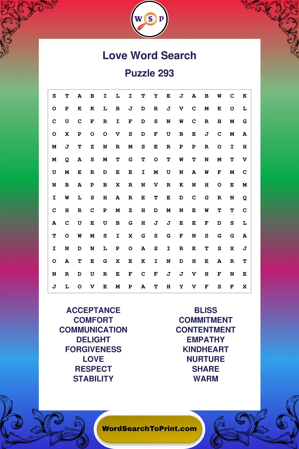 Love Word Search Puzzle 293