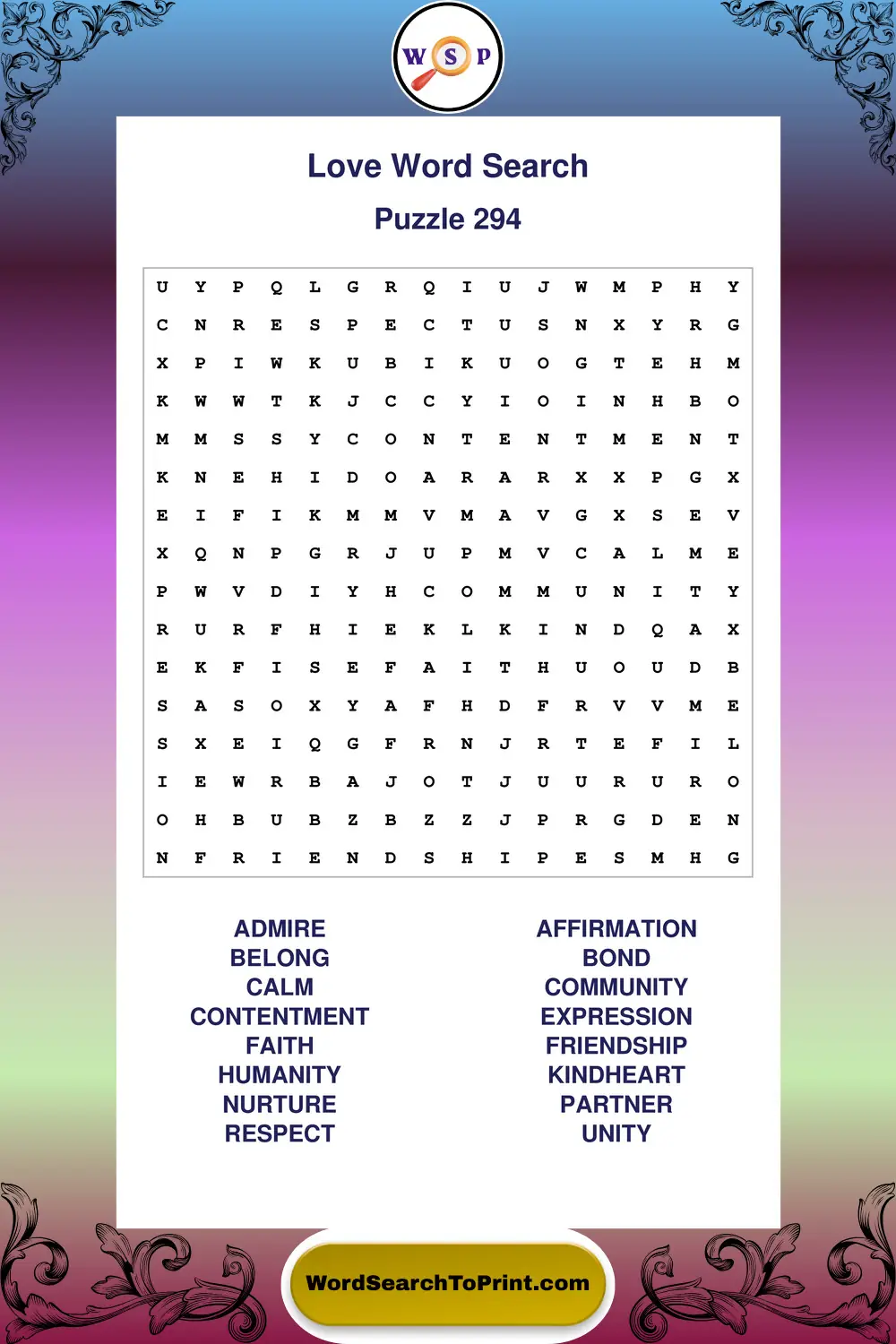Love Word Search Puzzle 294