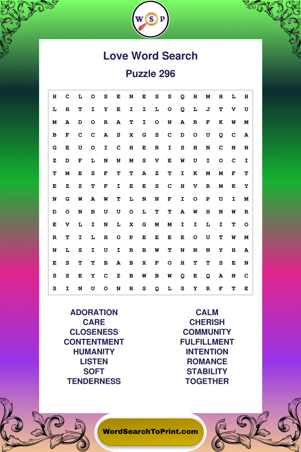 Love Word Search Puzzle 296