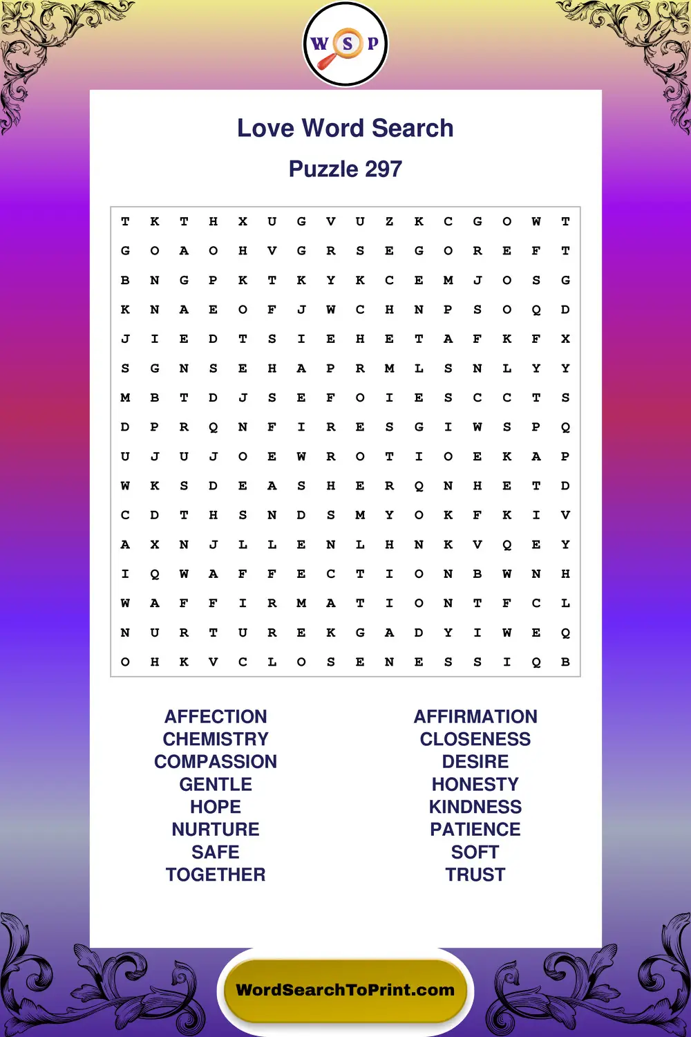 Love Word Search Puzzle 297