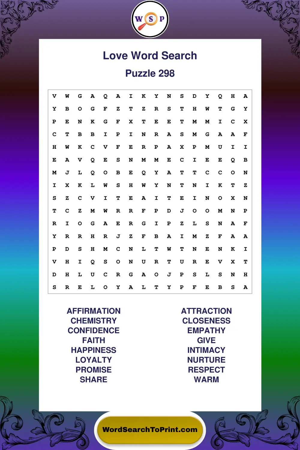 Love Word Search Puzzle 298