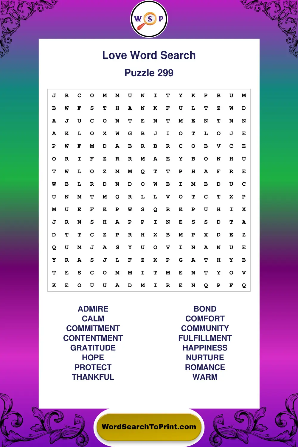 Love Word Search Puzzle 299