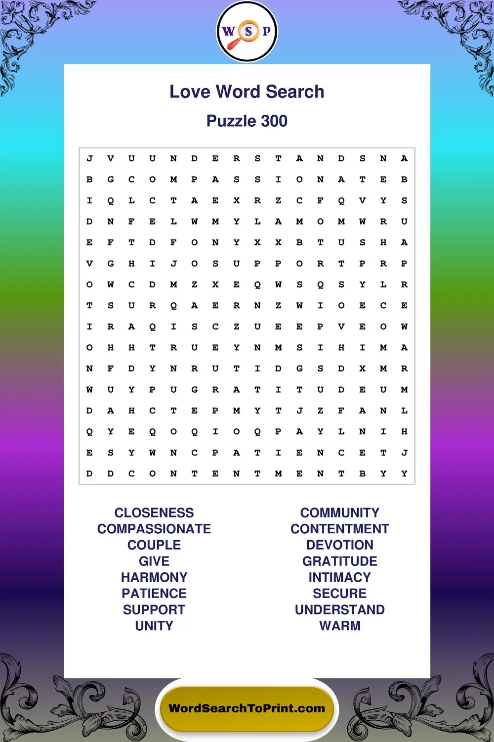 Love Word Search Puzzle 300